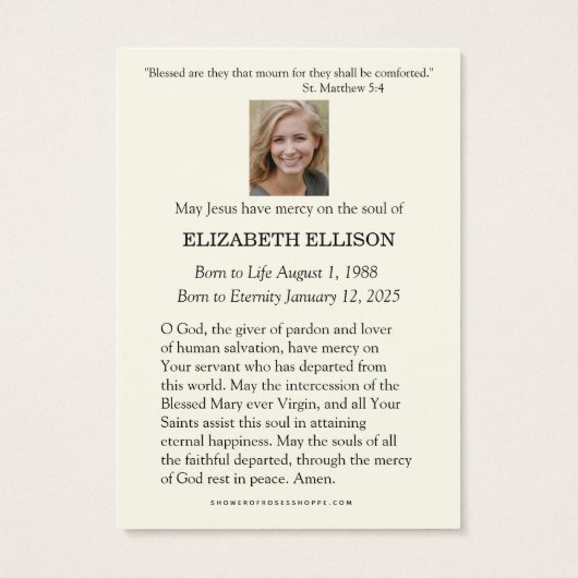 Good Shepherd Jesus Funeral Prayer Card (Rückseite)