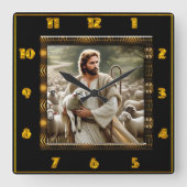 Good Shepherd John 10:7 Friedlich Shepherd Scene Quadratische Wanduhr (Vorderseite)