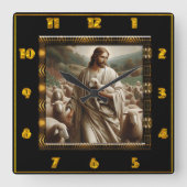 Good Shepherd John 10:7 Mitfühlender Hirte Quadratische Wanduhr (Vorderseite)