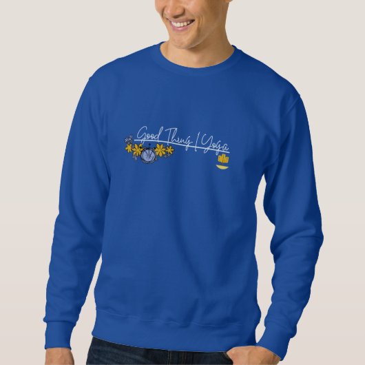"Good Thes I Yoga" mit Lotus Design in Weiß Sweatshirt (Vorderseite)