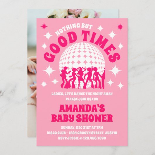 Good Times Groovy Pink Babydusche Einladung (Vorne/Hinten)