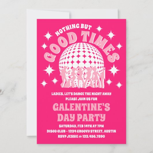 Good Times Groovy Pink Galentine's Day Party Einladung (Vorderseite)