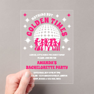 Good Times Groovy Pink Junggeselinnen-Abschied Acryleinladungen