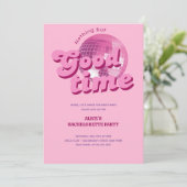 Good Times Groovy Pink Junggeselinnen-Abschied Einladung (Stehend Vorderseite)