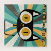Good Vibes Big Eyes Cat | Niedliche Schwarze Katze Puzzle (Horizontal)