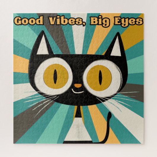 Good Vibes Big Eyes Cat | Niedliche Schwarze Katze Puzzle (Vertikal)