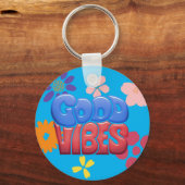 Good Vibes Bubble Letters & Hippy Blume Schlüsselanhänger (Vorderseite)