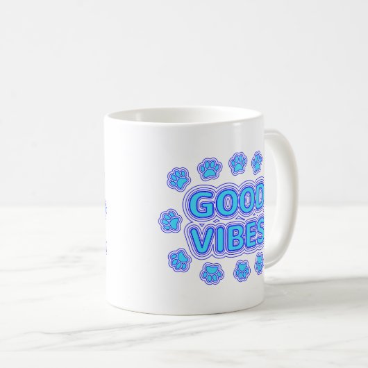 Good Vibes Cartoon Dog Paw Prints Kaffeetasse (VorderseiteRechts)