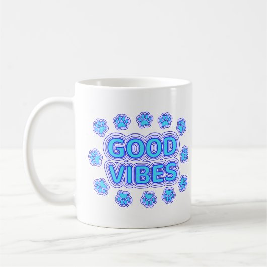 Good Vibes Cartoon Dog Paw Prints Kaffeetasse (Links)