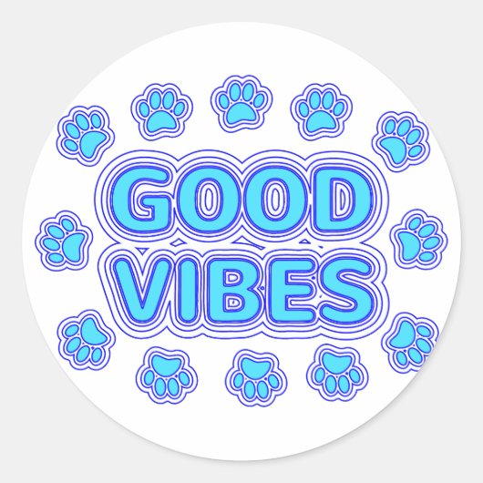 Good Vibes Cartoon Dog Paw Prints Runder Aufkleber (Vorderseite)