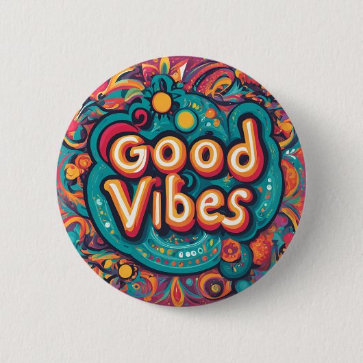 Good Vibes Colorful Groovy Hippie Retro Button (Vorderseite)