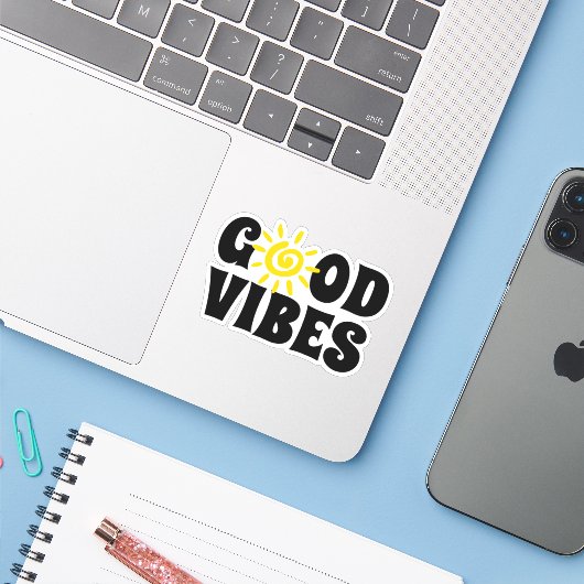 Good Vibes | Custom Cut Vinyl Sticker (Laptop mit iPhone)