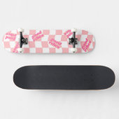 Good Vibes Girly Pastel Pink White Checked Skateboard (Horizontal)