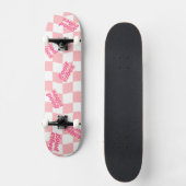 Good Vibes Girly Pastel Pink White Checked Skateboard (Vorderseite)