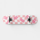 Good Vibes Girly Pastel Pink White Checked Skateboard (Horizontal)
