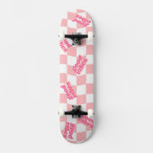 Good Vibes Girly Pastel Pink White Checked Skateboard (Vorderseite)