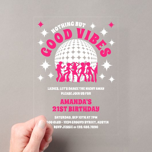 Good Vibes Groovy Pink Geburtstagsparty Einladung (Insitu (Handheld))