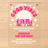 Good Vibes Groovy Pink Geburtstagsparty Einladung (Vorderseite)