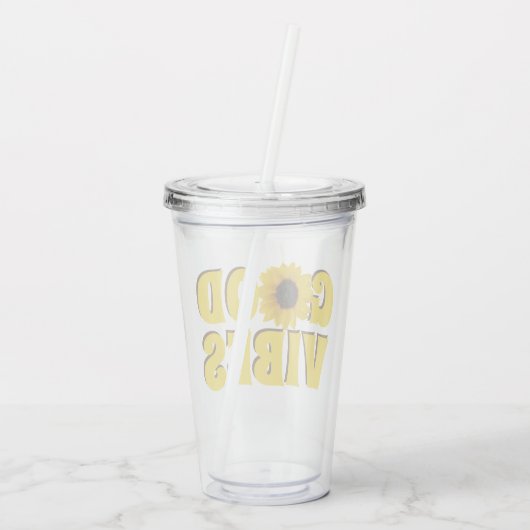 Good Vibes | Hellgelbe Sonnenblume Acryltrinkbecher (Rückseite)