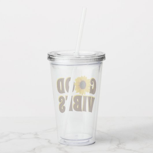 Good Vibes | Hellgelbe Sonnenblume Acryltrinkbecher (Rückseite)