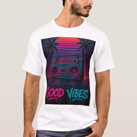 Good Vibes Neon Synthwave Graffiti Mural T-Shirt (Vorderseite)
