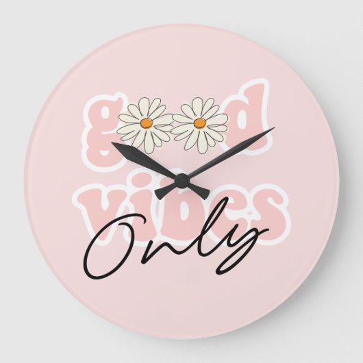 Good Vibes nur 70er Hippie Slogan Große Wanduhr (Vorderseite)