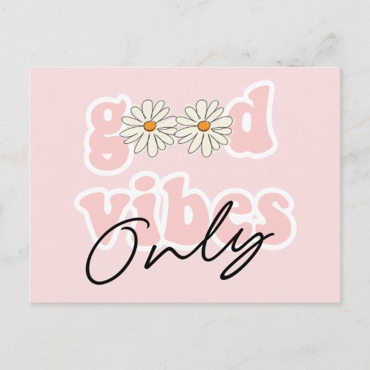 Good Vibes nur 70er Hippie Slogan Postkarte (Vorderseite)