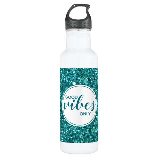 Good Vibes nur Zitat Typografie Türkis Blende Edelstahlflasche (Vorderseite)