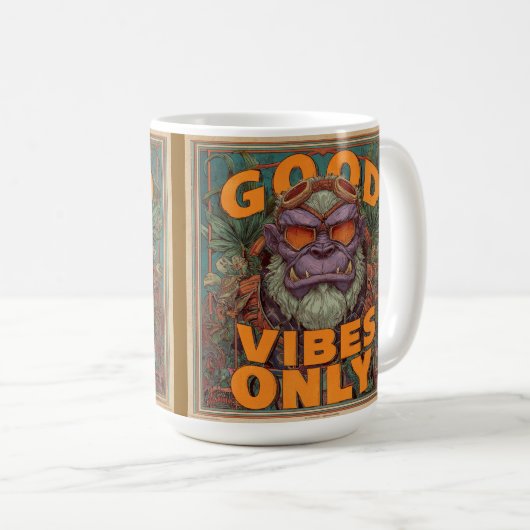 Good Vibes Only Coffee Mug – Bold Gorilla Design Kaffeetasse (VorderseiteRechts)