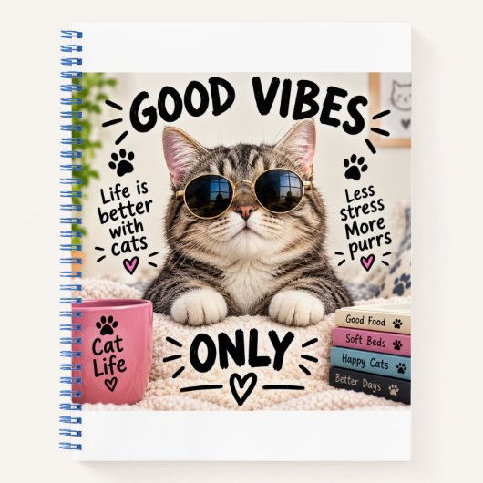 Good Vibes Only Cute Cat Notebook Notizblock (Vorderseite)