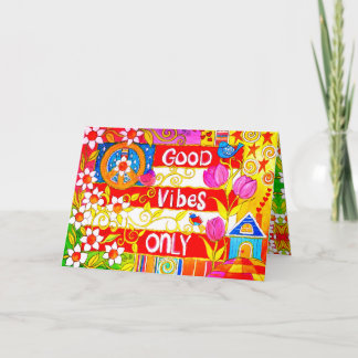 Good Vibes Only Peace Sign and Daisies Hippie Karte