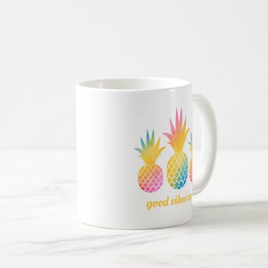 Good Vibes Only Pineapass Wasserfarbe Zitat Kaffeetasse (VorderseiteRechts)