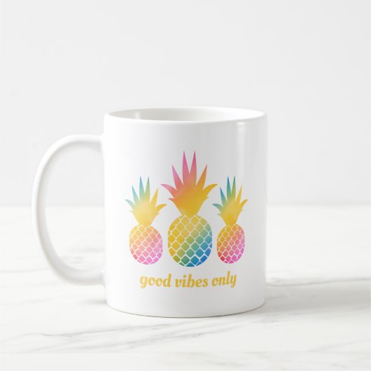 Good Vibes Only Pineapass Wasserfarbe Zitat Kaffeetasse (Links)