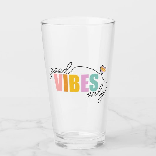Good Vibes Only Rainbow Heart Glas (Vorderseite)