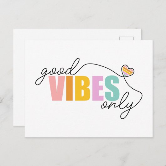 Good Vibes Only Rainbow Heart Postkarte (Vorne/Hinten)