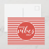 Good Vibes Only Red & White Typografy Quote Postkarte (Vorne/Hinten)