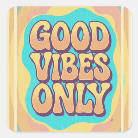 Good vibes only retro groovy style quadratischer aufkleber (Vorderseite)