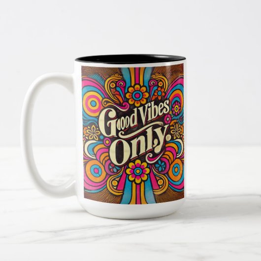 Good Vibes Only Retro Psychedelic Zweifarbige Tasse (Links)