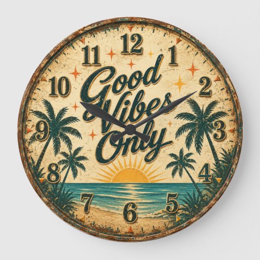 Good Vibes Only Tropical Beach Große Wanduhr (Vorderseite)