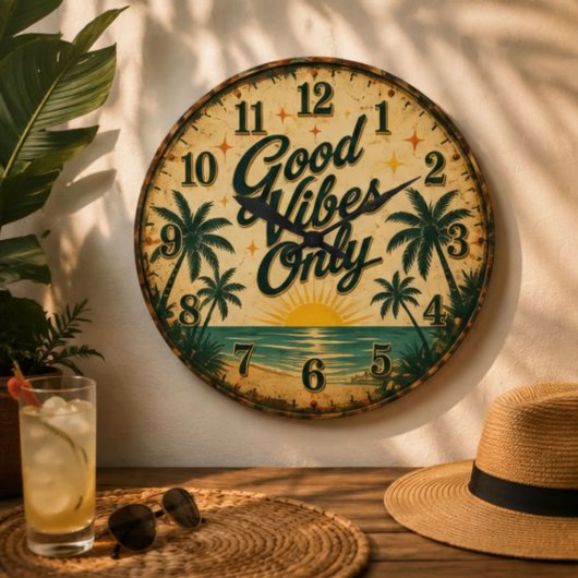 Good Vibes Only Tropical Beach Große Wanduhr