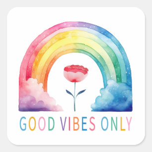 Good Vibes Only Watercolor Regenbogenaufkleber Quadratischer Aufkleber