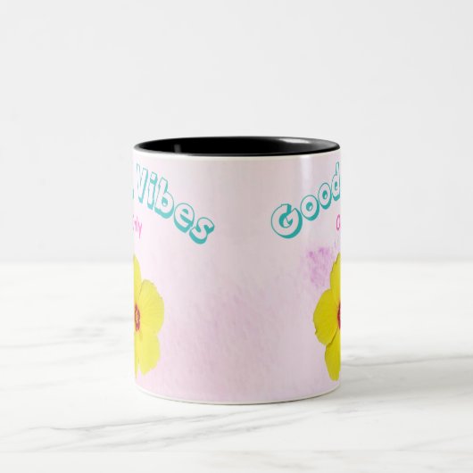 Good Vibes Only Yellow Hibiskus Art Zweifarbige Tasse (Mittel)