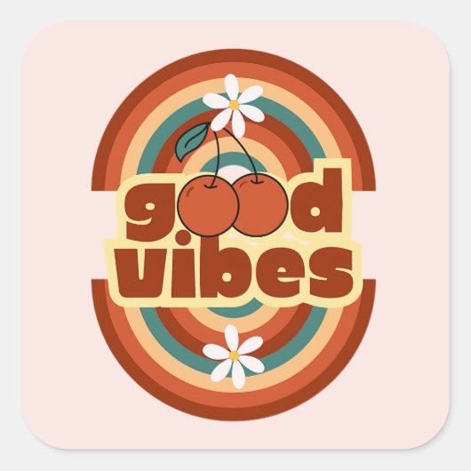 Good Vibes Quadratischer Aufkleber (Vorderseite)
