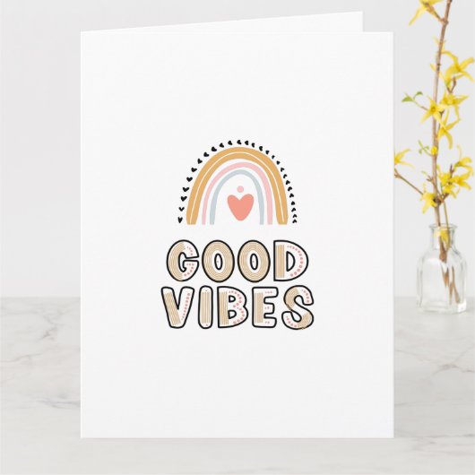 Good Vibes Rainbow Boho Lettering Karte (Gelbe Blume)