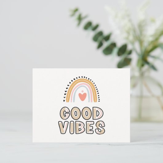 Good Vibes Rainbow Boho Lettering Postkarte (Stehend Vorderseite)