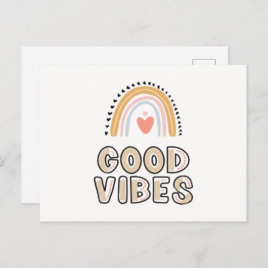 Good Vibes Rainbow Boho Lettering Postkarte (Vorne/Hinten)