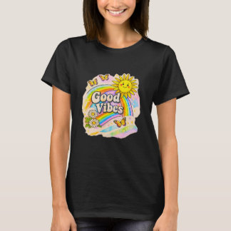 Good Vibes Rainbow Sun – Cute Pastel Positive Aest T-Shirt