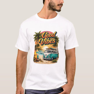 Good Vibes Retro Beach Van T-Shirt | Sommer Surf