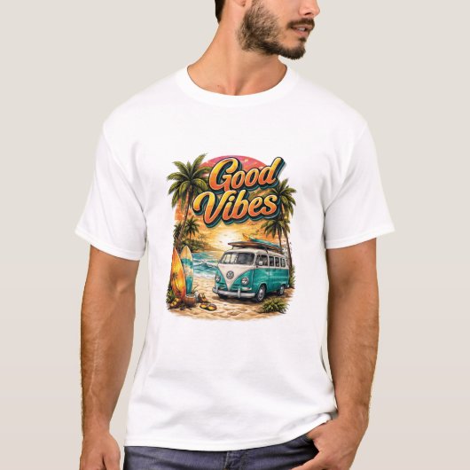 Good Vibes Retro Beach Van T-Shirt | Summer Surf  (Vorderseite)