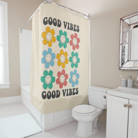 Good Vibes Retro farbenfrohe Daisy Blume Duschvorhang (Beispiel)